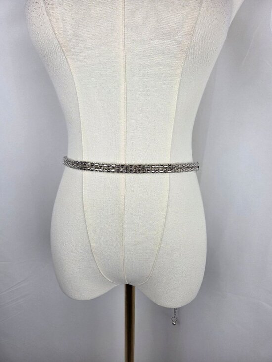 Vintage Silver Tone Mesh Chain With Rhinestone Bows Statement Belt Necklace OS main image 7